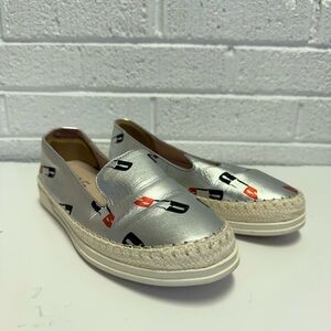 Silver Espadrille Slip-On Sneakers LipStick Metallic